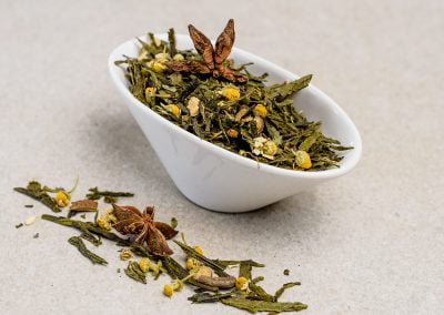 Té verde sencha con manzanilla digestivo ecológico a granel.