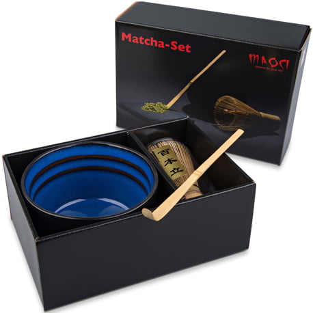 Set ceremonia té matcha ecológico. Modelo Tamaki con cuenco azul.